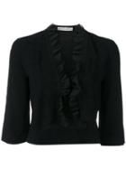 D.exterior - Frill-hem Cropped Cardigan - Women - Polyamide/polyester/viscose - S, Women's, Black, Polyamide/polyester/viscose