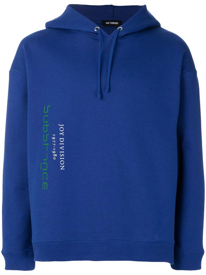 Raf Simons Logo Print Drawstring Hoodie - Blue