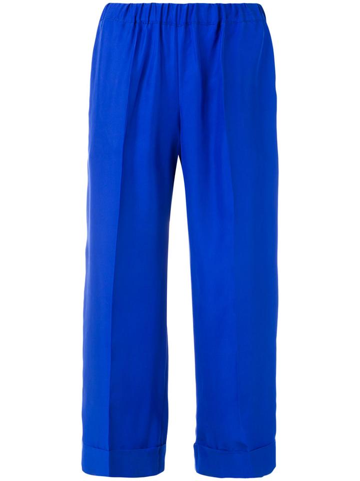 P.a.r.o.s.h. - Wide Leg Cropped Trousers - Women - Silk - M, Blue, Silk