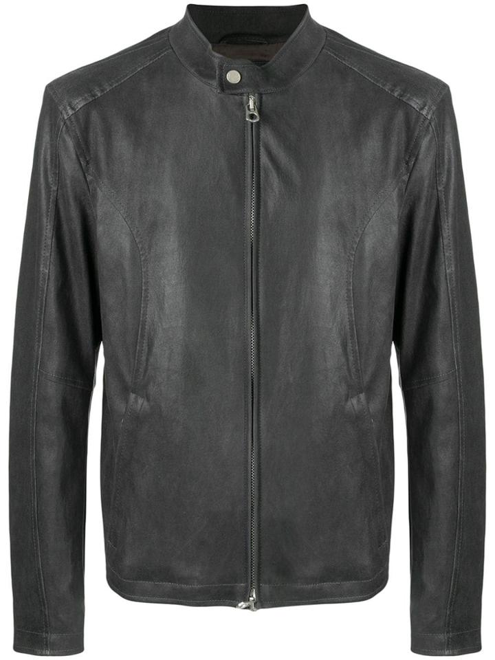 Drome Zipped Leather Jacket - Grey