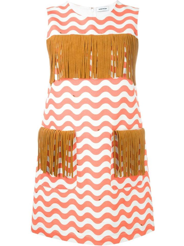 Au Jour Le Jour Zigzag Detail Fringed Dress, Women's, Size: 40, Red, Cotton/linen/flax/polyester/cupro