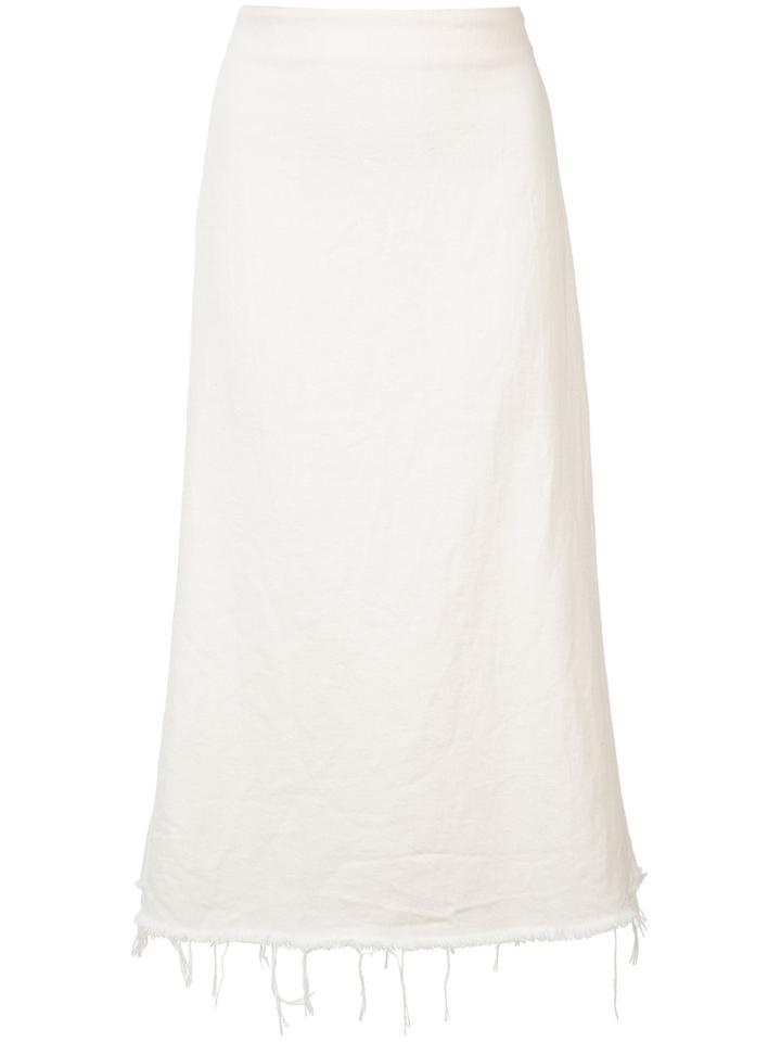Simon Miller Frayed Hem Pencil Skirt, Women's, Size: 2, White, Cotton