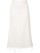 Simon Miller Frayed Hem Pencil Skirt, Women's, Size: 2, White, Cotton