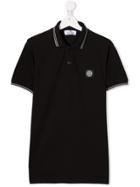 Stone Island Junior Striped Collar Polo Shirt - Black