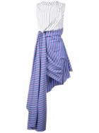 Off-white Draped Sleeveless Striped Midi Dress - Blue