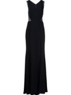 Marchesa Notte Lace Insert Gown, Women's, Size: 12, Black, Silk