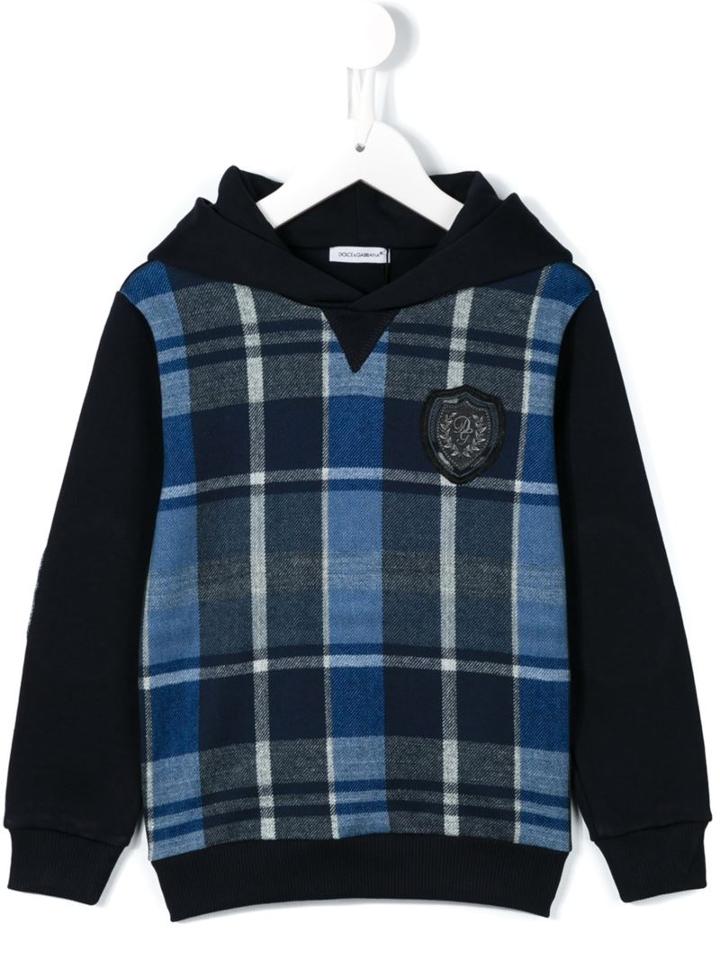 Dolce & Gabbana Kids Tartan Hoodie, Boy's, Size: 6 Yrs, Blue