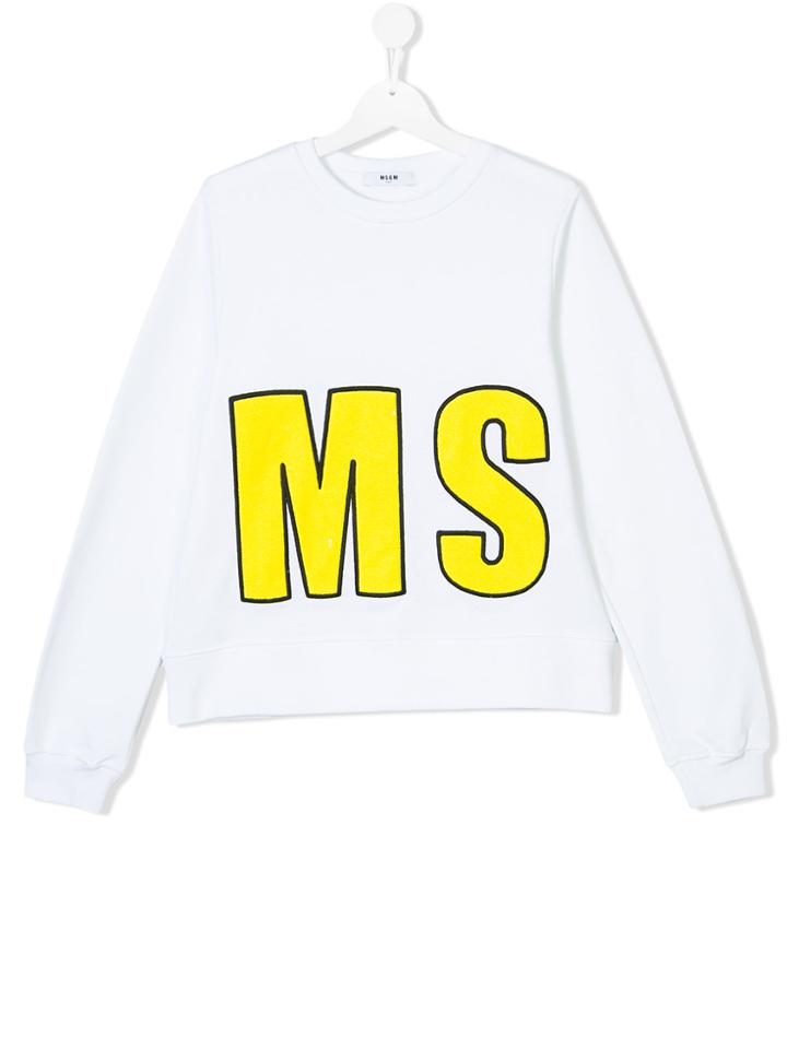 Msgm Kids Logo Patch Embroidered Sweatshirt - White