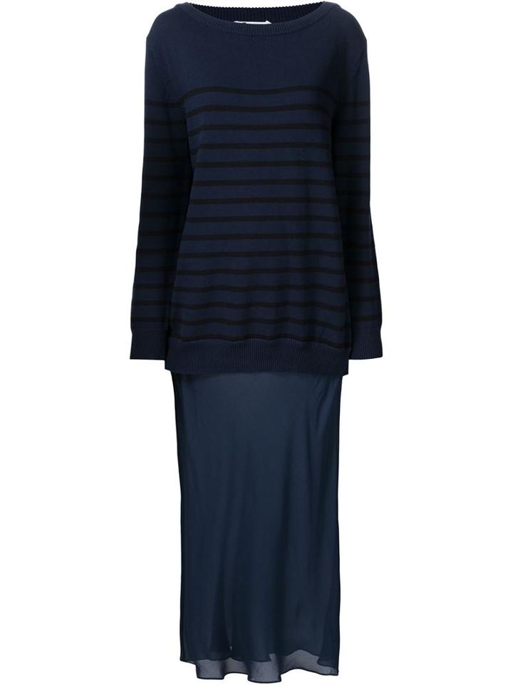 T By Alexander Wang Striped Knit Layered Dress, Women's, Size: 6, Blue, Silk/cotton