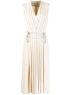 Gucci Pleated V-neck Dress - Neutrals