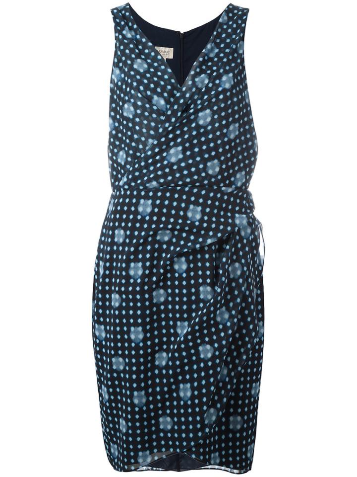 Armani Collezioni Printed Wrap Dress, Women's, Size: 44, Blue, Polyester/polyacrylic/spandex/elastane
