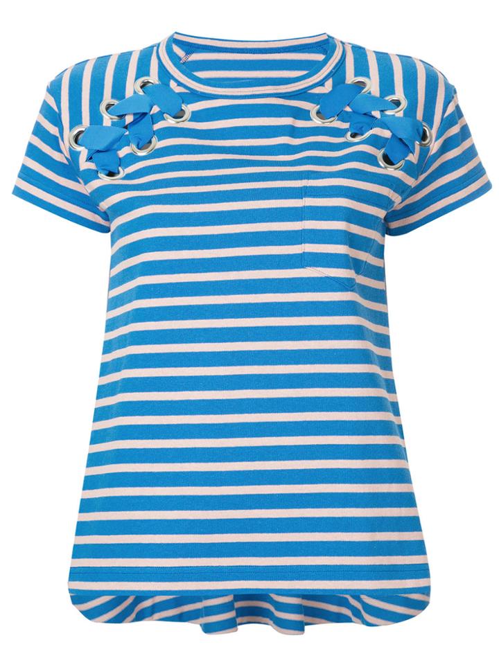 Sacai Striped Laced Shoulder T-shirt - Blue