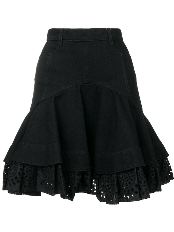 Alexander Mcqueen Flared Denim-style Skirt - Black