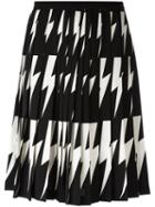 Neil Barrett Lightning Bolt Pleated Skirt, Women's, Size: 38, Black, Polyester