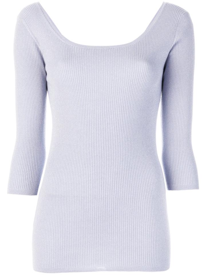 Prada Scoop Neck Ribbed-knit Top - Blue