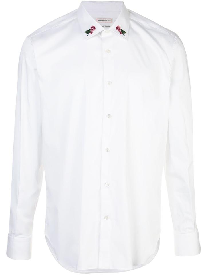 Alexander Mcqueen Rose Embroidered Collar Shirt - White