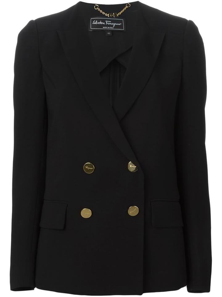 Salvatore Ferragamo Double Breasted Blazer, Women's, Size: 40, Black, Viscose/spandex/elastane/acetate/silk