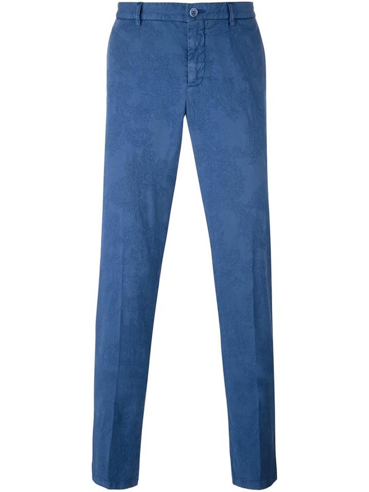 Etro Classic Chinos, Men's, Size: 50, Blue, Cotton/spandex/elastane/wool