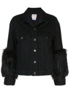 Alice+olivia Textured Sleeve Denim Jacket - Black