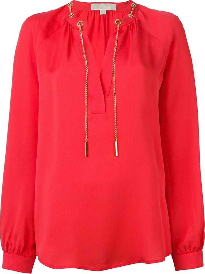 Michael Michael Kors Chain And Eyelet Blouse, Women's, Size: Small, Red, Silk