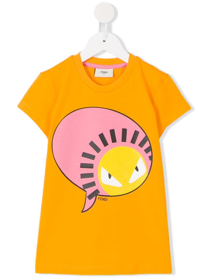Fendi Kids Monster Print T-shirt, Girl's, Size: 12 Yrs, Yellow/orange