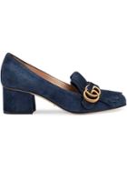 Gucci Suede Mid-heel Pump With Double G - Blue