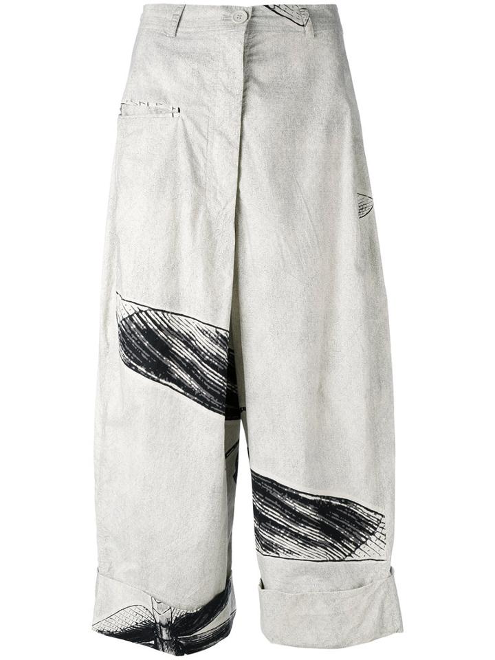 Rundholz - Sketch Print Cropped Trousers - Women - Cotton - M, Nude/neutrals, Cotton