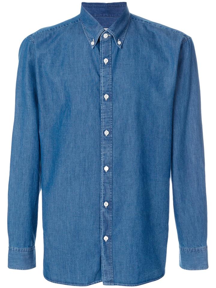 Z Zegna Button Down Denim Shirt - Blue