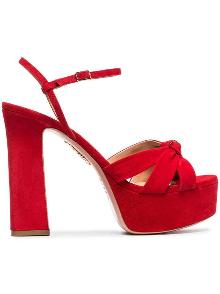 Aquazzura Red Baba Plateau 125 Suede Platform Sandals