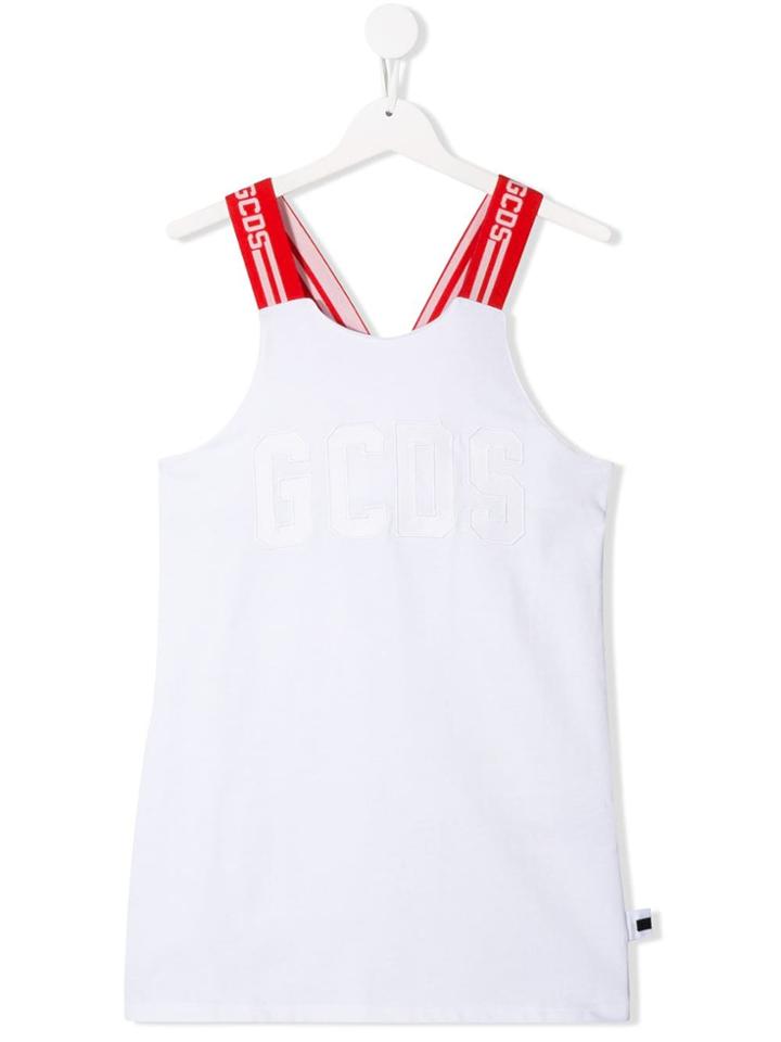 Gcds Kids Logo Jacquard Strap Tank - White