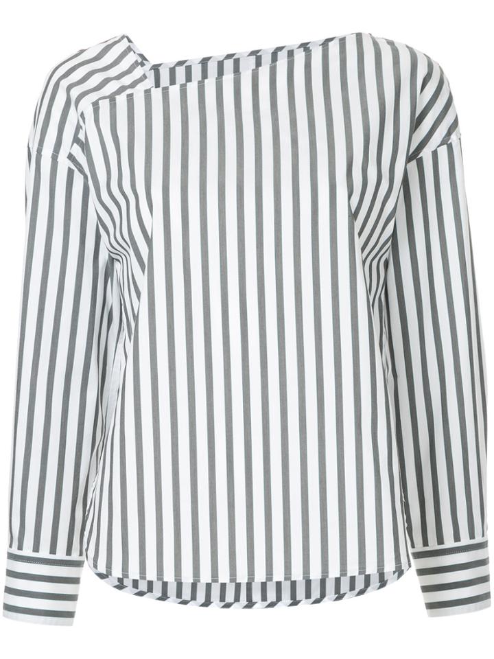 Des Prés Asymmetric V-neck Stripe Blouse - Grey