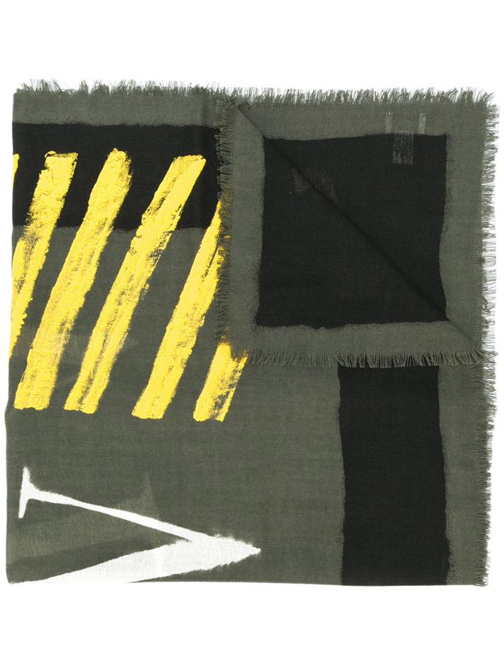 Valentino Fringed Printed Scarf - Green