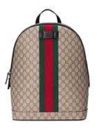 Gucci Gg Supreme Backpack With Web - Nude & Neutrals