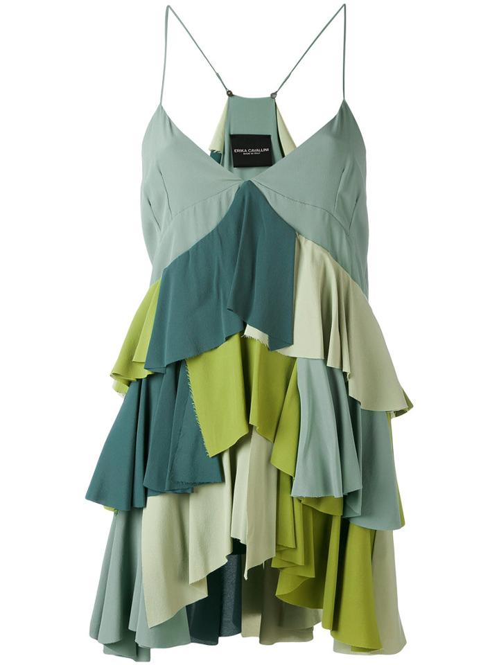 Erika Cavallini - Ruffled Cami Top - Women - Silk/acetate - 40, Green, Silk/acetate