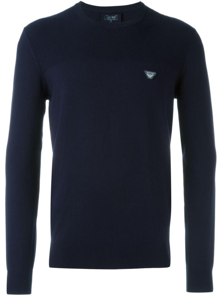 Armani Jeans Crew Neck Jumper, Men's, Size: Xxl, Blue, Viscose/polyamide
