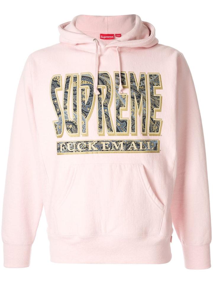 Supreme Paisley F*ck Em All Hooded Sweater - Pink