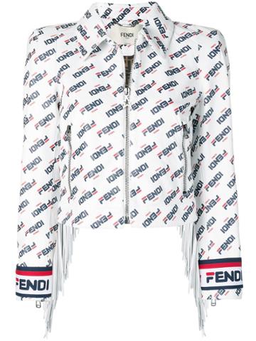Fendi Cropped Fendi X Fila Leather Jacket - White