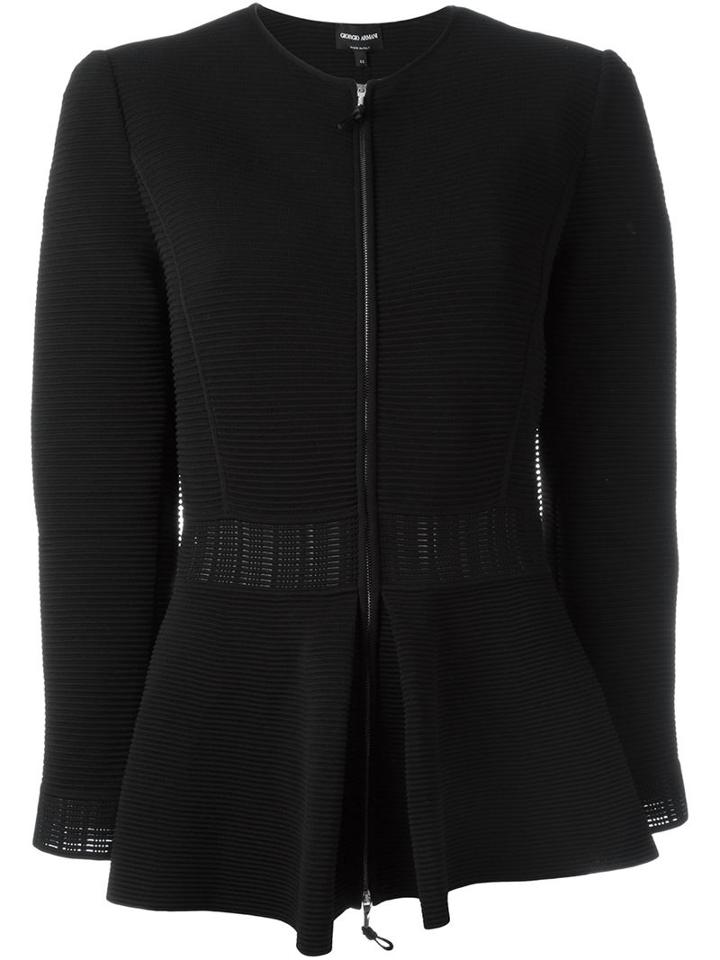 Giorgio Armani Flared Hem Ribbed Jacket, Women's, Size: 42, Black, Polypropylene