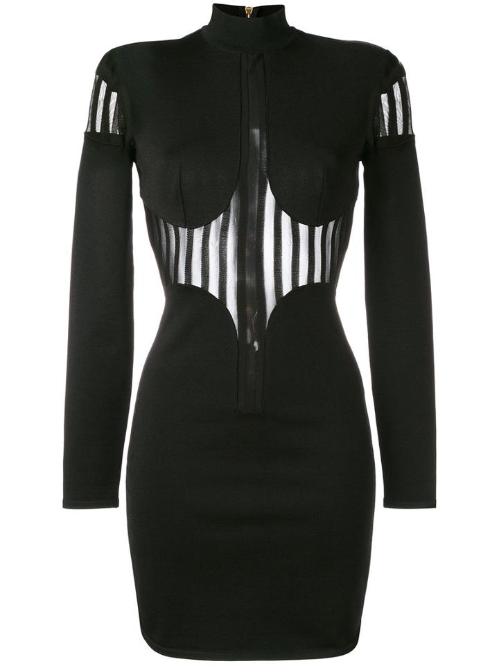 Balmain Sheer Panel Turtleneck Dress, Women's, Size: 36, Black, Viscose/polyamide/polyester