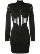Balmain Sheer Panel Turtleneck Dress, Women's, Size: 36, Black, Viscose/polyamide/polyester