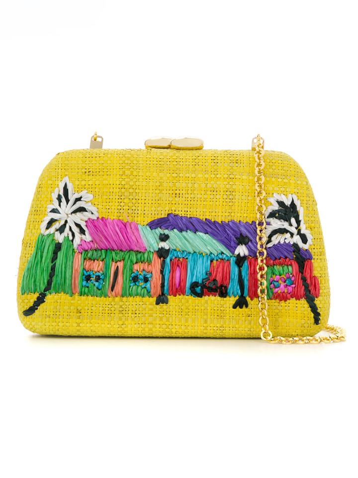 Serpui Embroidered Straw Clutch - Yellow & Orange