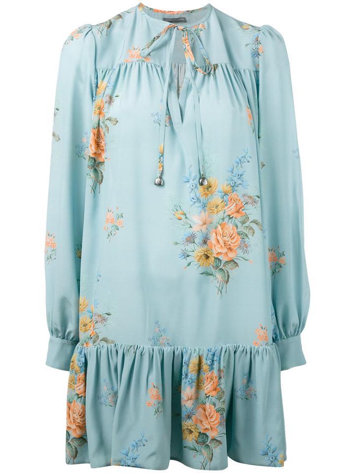 Alexander Mcqueen - Floral Dress - Women - Silk - 42, Women's, Blue, Silk