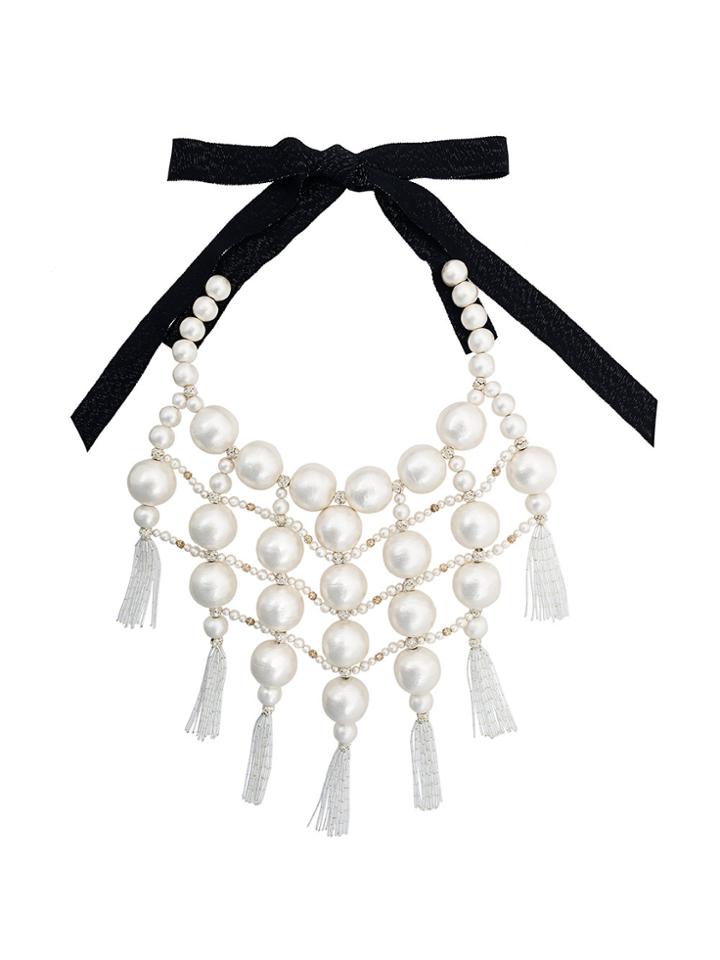 Moy Paris Embellished Tassel Bib Necklace - Black