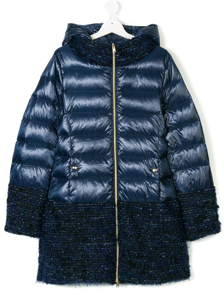 Herno Kids Teen Padded Textured Trim Coat - Blue