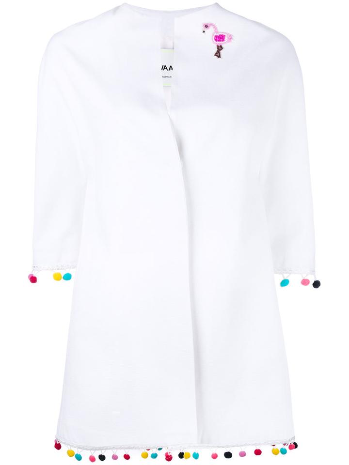 Ava Adore - Pom Pom Trim Coat - Women - Cotton/polyester/cupro - 44, White, Cotton/polyester/cupro