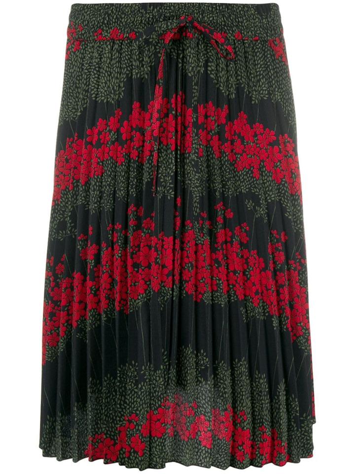 Red Valentino Floral Print Pleated Skirt - Black