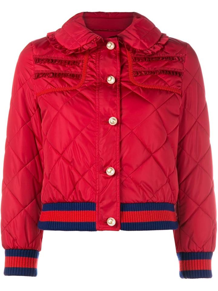 Gucci Frill Trim Puffer Jacket, Women's, Size: 42, Polyester/wool/polyamide/viscose
