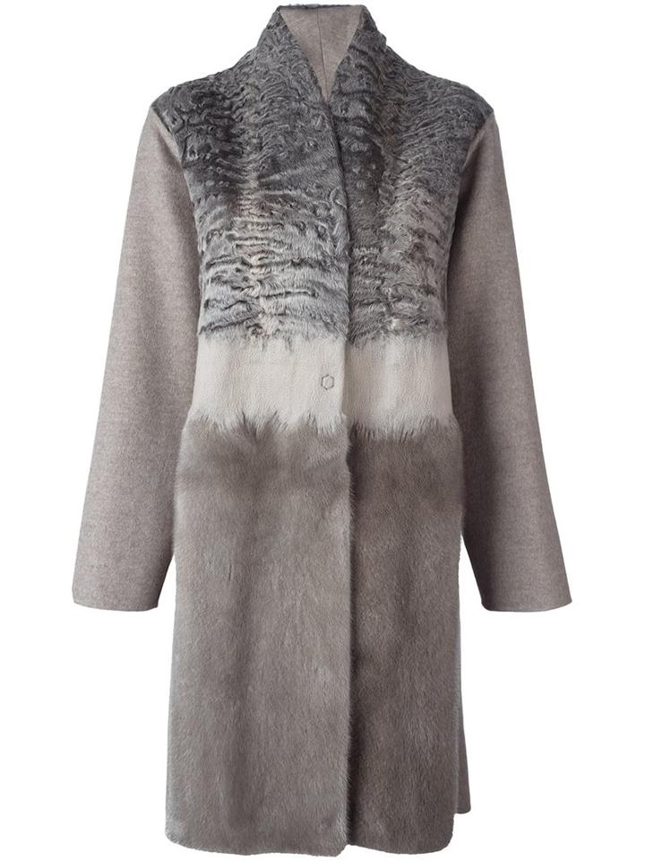 Manzoni 24 Tonal Fur Coat, Women's, Size: 44, Nude/neutrals, Mink Fur/cashmere