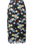 Erdem Embroidered Floral Lace Skirt - Blue
