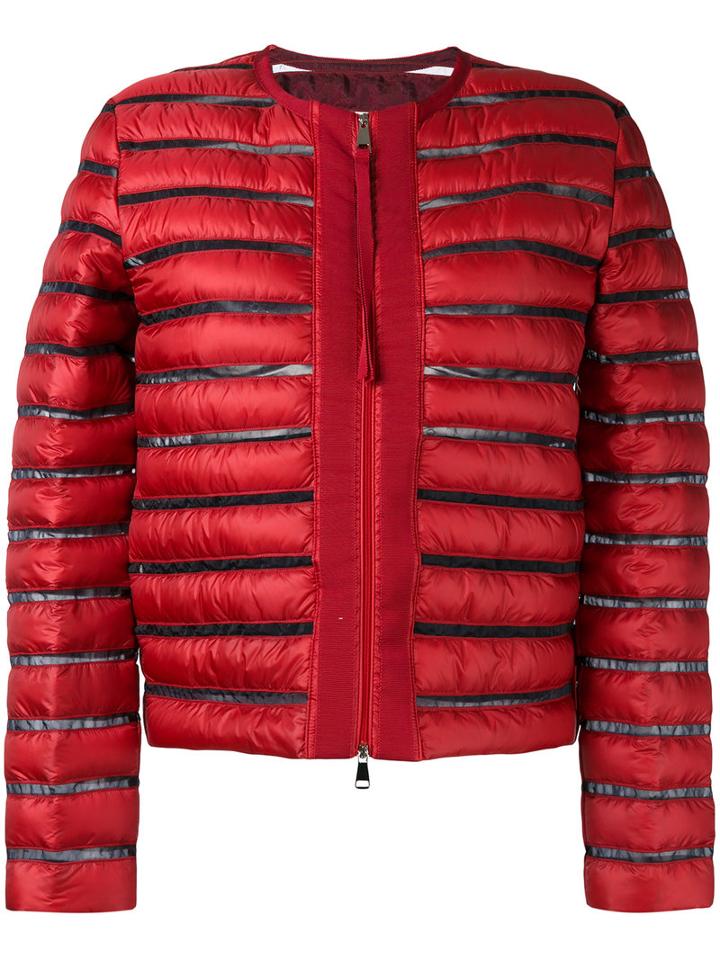 Moncler - Sheer Panel Padded Jacket - Women - Feather Down/polyamide/polyester - 2, Red, Feather Down/polyamide/polyester